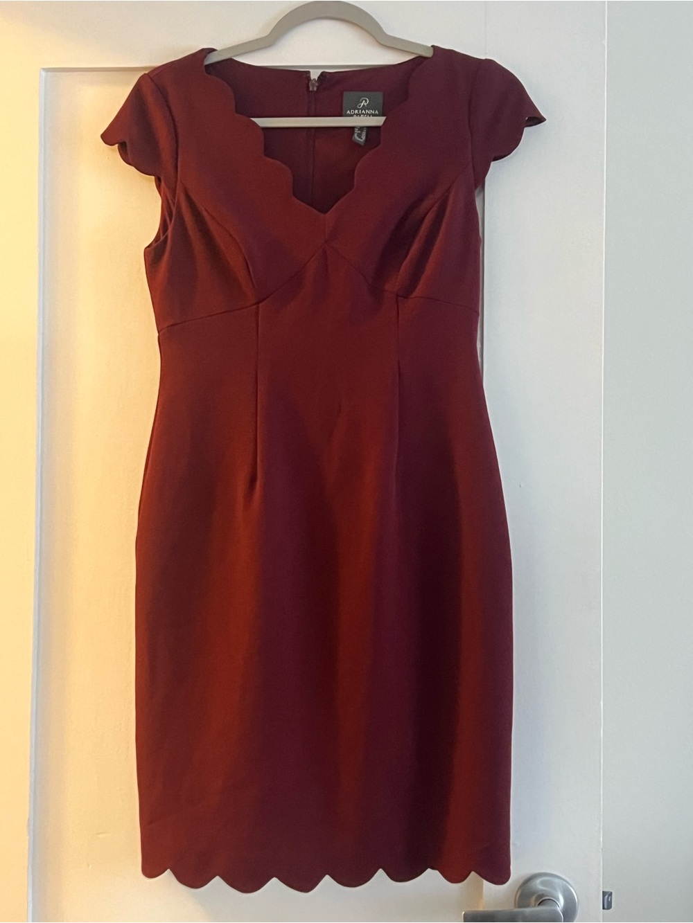 Adrianna Papell Wine Scalloped Sheath Midi Dress